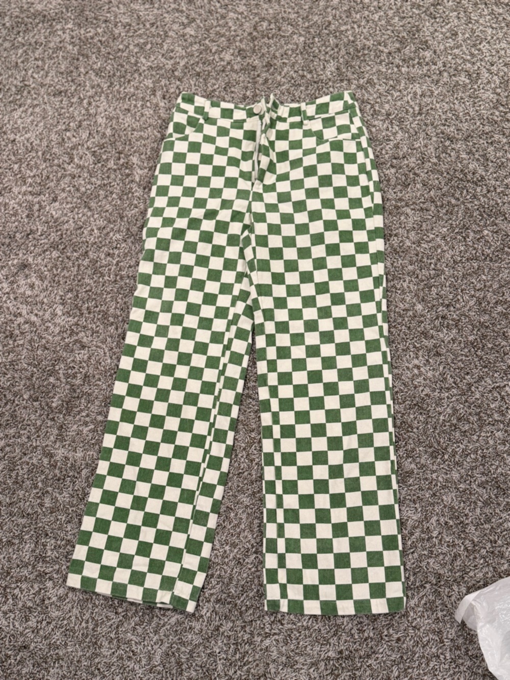 SHEIN Green and White Checkerboard Straight Leg Pants